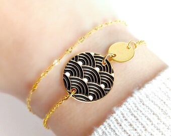 Bracelet japonais à motif de vagues noires pour femme