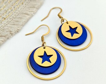 Boucles d'oreilles étoile bleu roi pour femme