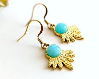 Boucles d'oreilles pierre amazonite bleu pour femme