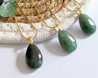 Collier pierre naturelle femme, bijoux aventurine, pendentif goutte verte, bijoux en acier inoxydable, cadeau pour elle, collier aventurine