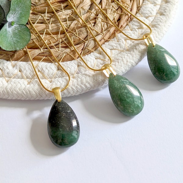 Collier pierre naturelle femme, bijoux aventurine, pendentif goutte verte, bijoux en acier inoxydable, cadeau pour elle, collier aventurine