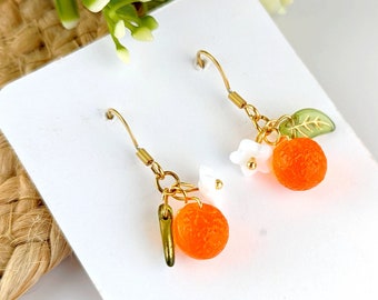 Orange fruit earrings in transparent glass for women fruit jewelry fun cool earrings summer earrings
