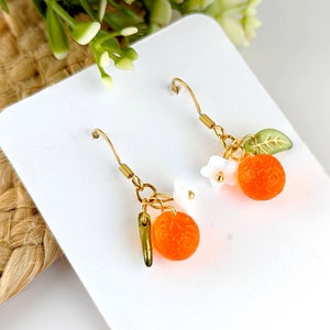 Orangefarbene Fruchtohrringe aus transparentem Glas für Frauen, Obstschmuck, lustige, coole Ohrringe, Sommerohrringe