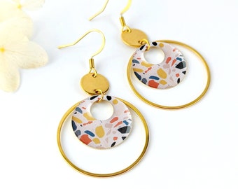Boucles d'oreilles motif "Terrazzo" pour femme en laiton, résine et acier inoxydable