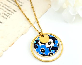 Collier chaîne et pendentif à fleurs bleues pour femme