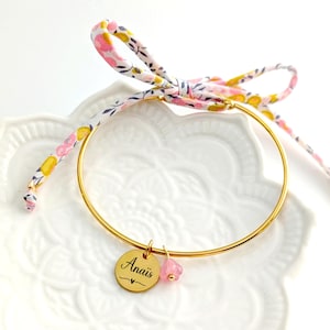 Personalized women&#39;s bracelet, customizable first name jewelry, Liberty cord bracelet, mom gift, personalized engraved medal bracelet