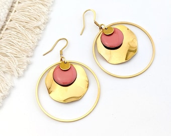 Boucles d'oreilles créoles rose pour femme - Or ou Argent
