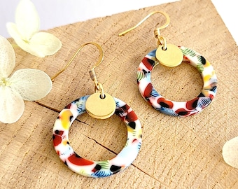 Boucles d'oreilles résine acétate multicolore, cadeau femme, maman, bijou minimaliste coloré, cadeau pour elle, bijoux fantaisie fait main