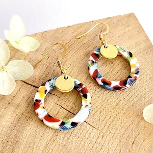 Multicolored acetate resin earrings, gift for women, mom, colorful minimalist jewelry, gift for her, handmade costume jewelry image 1