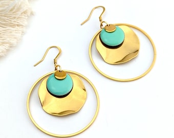 Boucles d'oreilles créoles vert menthe pour femme - Or ou Argent
