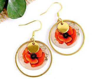 Boucles d'oreilles boho coquelicot pour femme, bohème chic, cadeau pour elle, bijoux fantaisie, cadeau fait main, cadeau pour maman