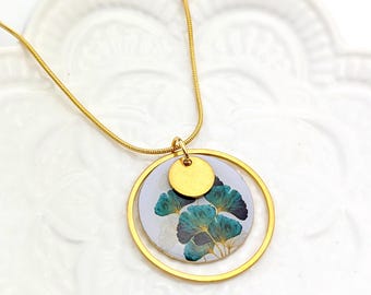 Collier pendentif feuilles de ginkgo pour femme