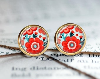 Boucles d'oreilles puces cabochons pour femme, pour fille