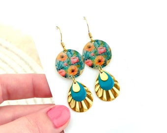 Boucles d'oreilles fleurs colorées boho chic pour femme