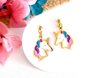 Boucles d'oreilles licornes pour petite fille