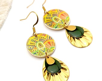 Boucles d'oreilles pendantes style maya aztèque pour femme