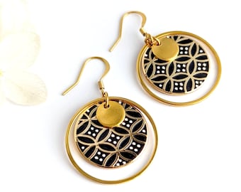 Boucles d'oreilles noir et or origami japonais pour femme