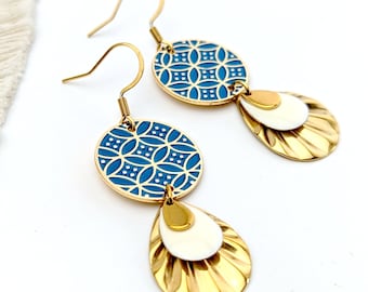 Boucles d'oreilles japonaises bleu canard pour femme