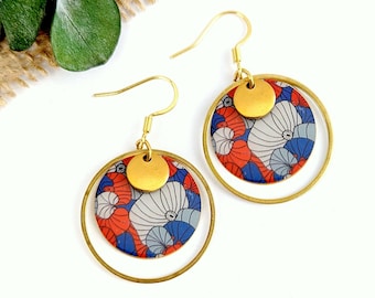 Boucles d'oreilles bleu rouge et or pour femme, bijoux colorés, bijoux fantaisie, cadeau fait main, cadeau pour elle, bijoux bohème chic