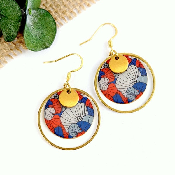 Blue red and gold earrings for women, colorful jewelry, costume jewelry, handmade gift, gift for her, boho chic jewelry