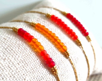 Minimalist orange red women's bracelet in Miyuki beads, matte glass, boho chic jewelry, beaded bracelet, gift for her, mom gift