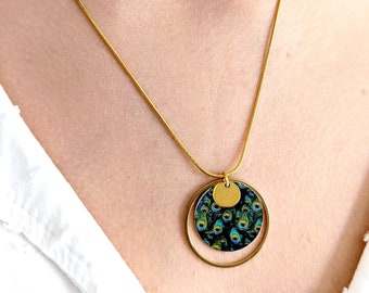 Collier pendentif plumes de paon pour femme