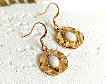 Boucles d'oreilles pierre blanche naturelle et acier inoxydabl pour femme