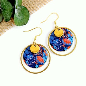 Women's gold boho earrings, blue orange red Women's costume jewelry, handmade gift Colorful boho jewelry, gift for her image 1