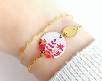 Bracelet boho coloré fleurs orange et rose bohème chic pour femme