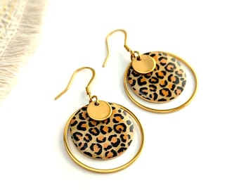 Boucles d'oreilles léopard en acier inoxydable pour femme
