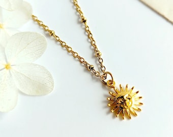 Collier or soleil pour femme en acier inoxydable