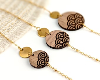 Bracelet bois et or pour femme vagues japonaises