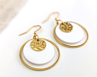 Boucles d'oreilles rondes et blanches en nacre et acier inoxydable pour femme