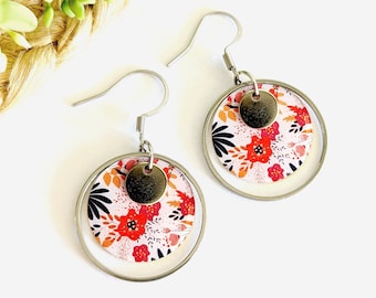 Women's colorful flower earrings, minimalist jewelry gift idea, boho flower jewelry, gift for her, handmade jewelry