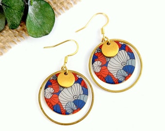 Boucles d'oreilles motif japonais rouge et bleu pour femme
