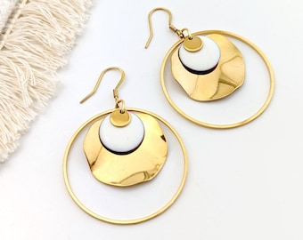 Boucles d'oreilles créoles blanches pour femme - Or ou Argent