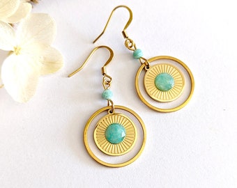 Natural amazonite stone earrings for women, boho chic jewelry for her, boho jewelry, fantasy earrings