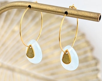 Boucles d'oreilles gouttes d'aigue-marine, créoles pendantes en pierre naturelle pour femme, bijoux été, bijou gemme or ou argent, pour elle