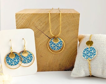 Parure de bijoux bleus ellipses Art déco pour femme