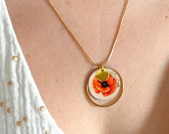 Collier avec pendentif coquelicot vintage pour femme