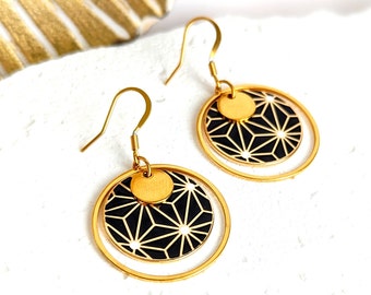 Boucles d'oreilles étoiles origami japonaises noir et or pour femme