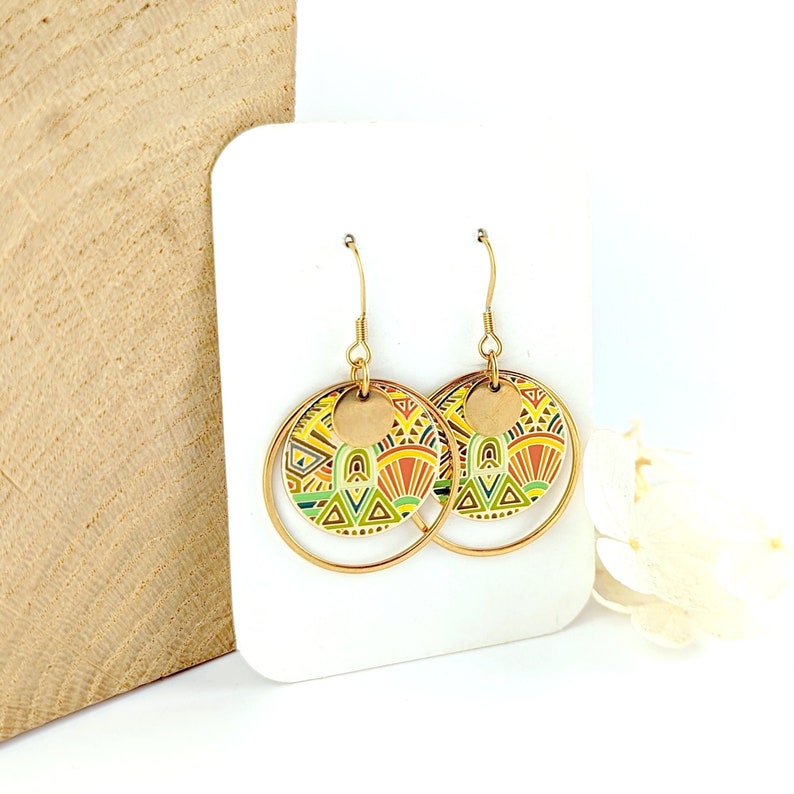 Boucles d'oreilles ethniques pour femme, bijou aztèque maya, bijoux art déco, bohème chic, cadeau maman, bijoux coloré, cadeau fait main image 1