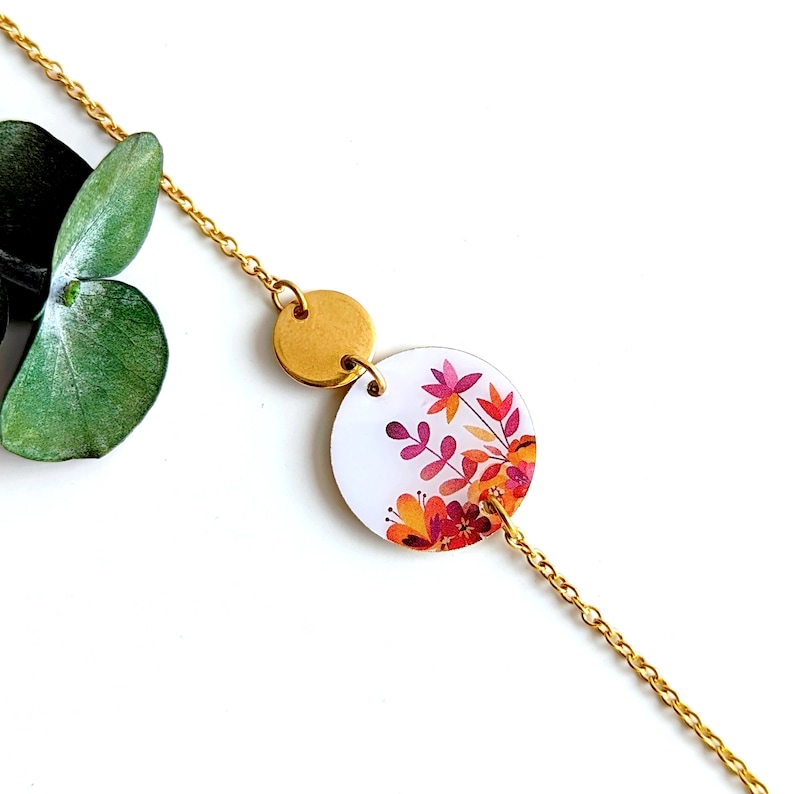 Parure bijoux femme fleurs colorés originales : collier bracelet et boucles d'oreilles, idée cadeau pour elle, bijoux bohème femme image 5
