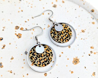 Women's Stainless Steel Leopard Print Earrings, Trendy Jewelry
