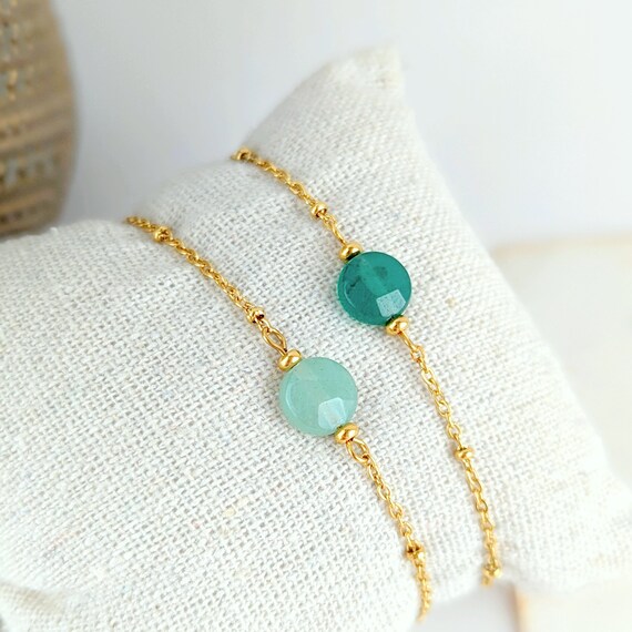 Green and Gold Bracelet for Women, Green Aventurine Bead and  display picture 2