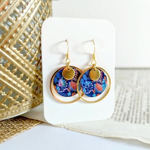 Women's gold boho earrings, blue orange red Women's costume jewelry, handmade gift Colorful boho jewelry, gift for her image 4