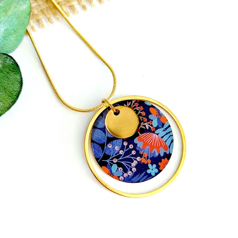 Gold necklace with boho pendant, colorful blue red orange jewelry for women, boho chic jewelry, gift for mom, gift for her image 2