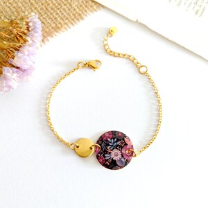 Parure de bijoux fleurs mauve rose et or pour femme Cadeau ensemble bijoux collier boucles d'oreilles bracelet boho, cadeau pour elle image 6