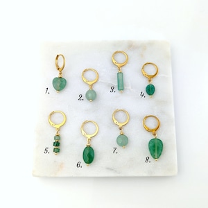 Mono boucle d'oreille dormeuse aventurine verte et acier chirurgical femme, à l'unité, pierre naturelle vert d'eau et or, cadeau pour elle image 2