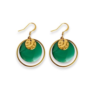 Boucles d'oreilles minimaliste rondes vert d'eau et or pour femme, bijoux bohème chic, élégant, cadeau pour elle, cadeau fait main image 4